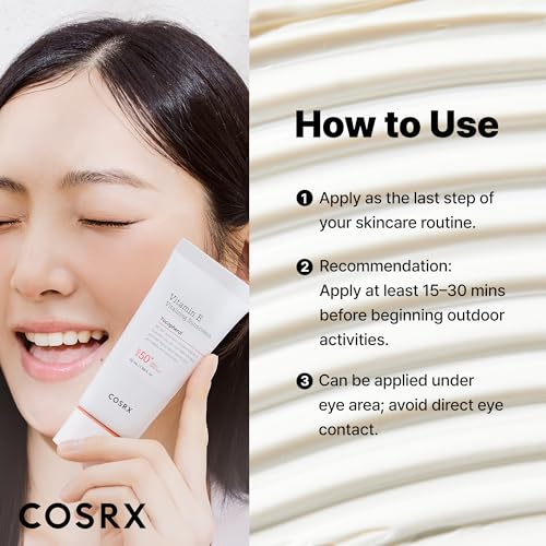 Buy now COSRX Vitamin E Vitalizing Face Sunscreen SPF 50, 1.69 fl oz, SPF Moisturizer, Lightweight under Makeup, Travel Essentials, Summer Essentials, Korean Skin Care, Korean Sunscreen for Face at indiglob india