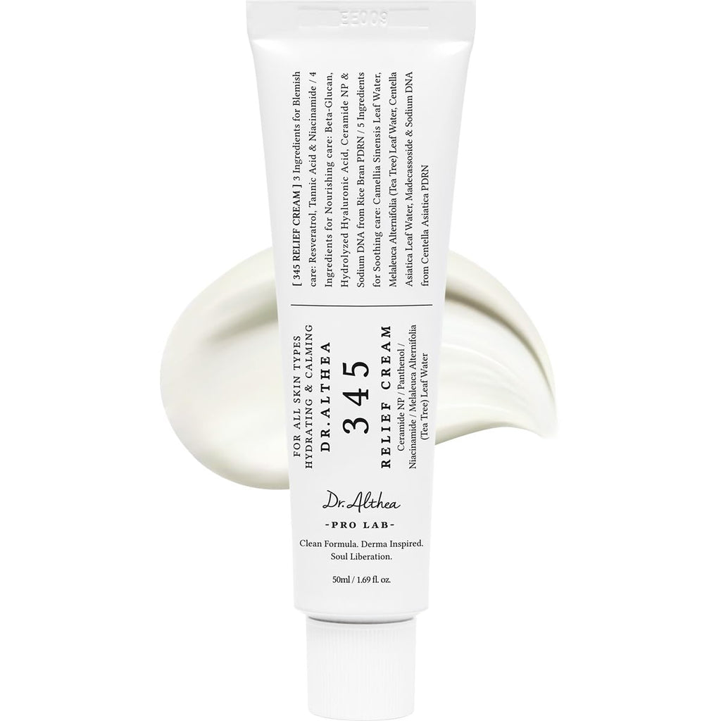 Dr.Althea 345 Relief Cream - 1.69 Fl Oz (Pack of 1) | PDRN & Hyaluronic Acid for Instant Hydration, Blemish, Post-Acne Vegan Face Moisturizer with Centella, Non-comedogenic