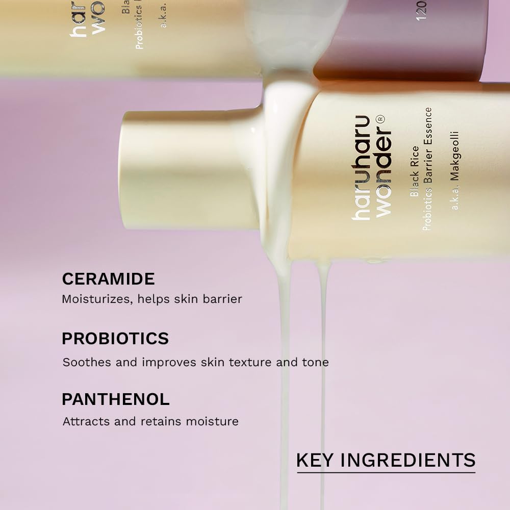 haruharu Black Rice Probiotics Barrier Essence, 4.05 fl.oz, Vegan | Milky Toner, Deep Hydration, Glass Skin, Non-Comedogenic, Lightweight, Skin Barrier, Ceramide & Panthenol, Korean Skin care