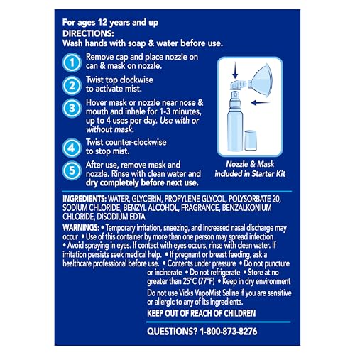 Buy now Vicks VapoMist Saline Refill, Gentle Saline Mist with Soothing Vicks Vapors, Non- Medicated, 1.7 oz at indiglob india