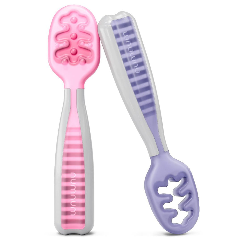 Buy now NumNum Baby Spoons Set, Baby Essentials Pre-Spoon GOOtensils for 6+ Months, First Stage Self-Feeding Spoons for Baby Led Weaning (BLW), Silicone Toddler Utensils, BPA-Free, 2 Pack Gray/Green at indiglob india
