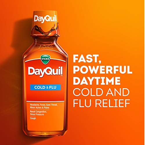 Buy now Vicks DayQuil Cold and Flu Relief Liquid Medicine, Non-Drowsy Powerful Multi-Symptom Daytime Relief for Headache, Fever, Sore Throat, Minor Aches and Pains, Nasal Congestion, Sinus Pressure, and Cough, 12 FL OZ at indiglob india