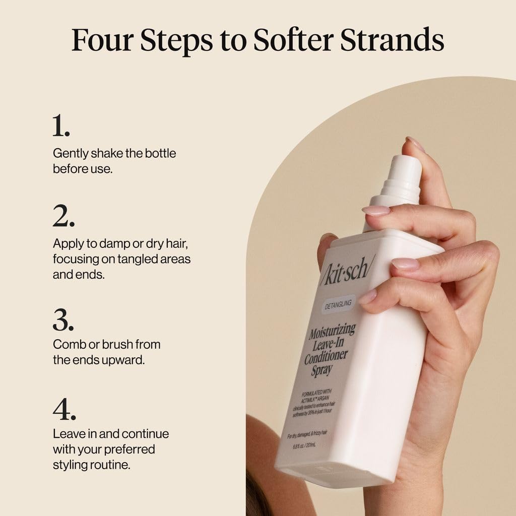 Kitsch Argan Milk Leave In Conditioner Spray - 6.3oz | Hair Detangler Spray for Curly, Wavy, Fine, Dry & Damaged Hair Deeply moisturizes, Enhances Hair Softness – Made in the USA