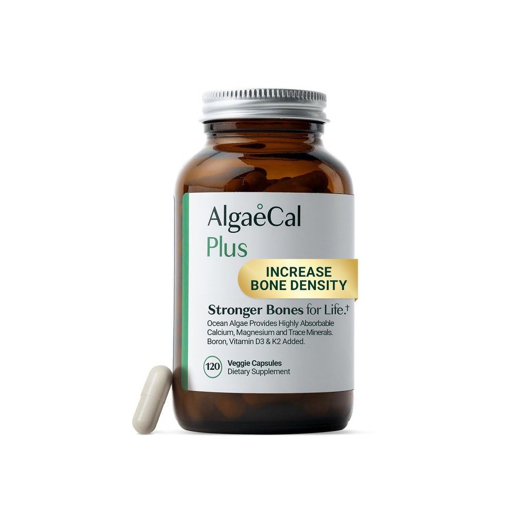 ALGAECAL Plus Calcium Supplement for Bone Density, D3 K2, 120 Caps, 3 Packs | Organic red algae calcium with D3 (1600 IU), K2 MK-7 (100mg), magnesium (350mg) & trace minerals for stronger bones.