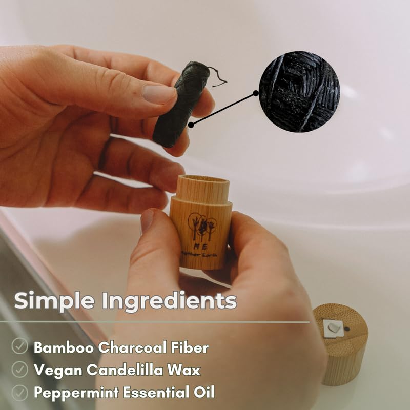 Buy now Vegan Biodegradable Bamboo Charcoal Dental Floss with Refillable Bamboo Container | Free Refill | Natural Candelilla Wax | 30M x2 | Peppermint Essential Oil | Eco Friendly Zero Waste Oral Care at indiglob india