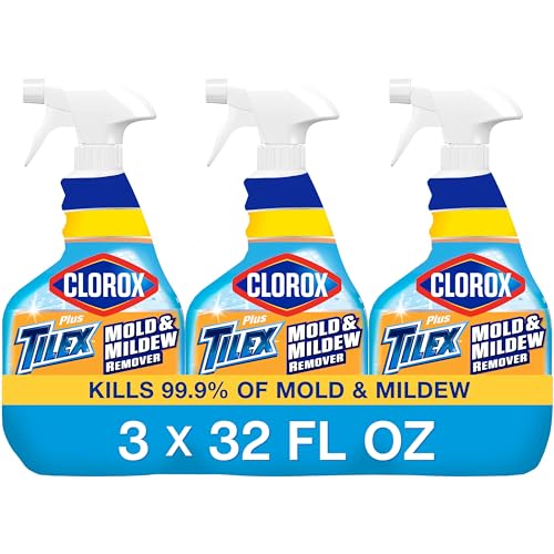 Buy now Clorox Plus Tilex Mold and Mildew Remover with Bleach, Spray Bottle, 32 Fluid Ounces, Unscented, Pack of 3 at indiglob india