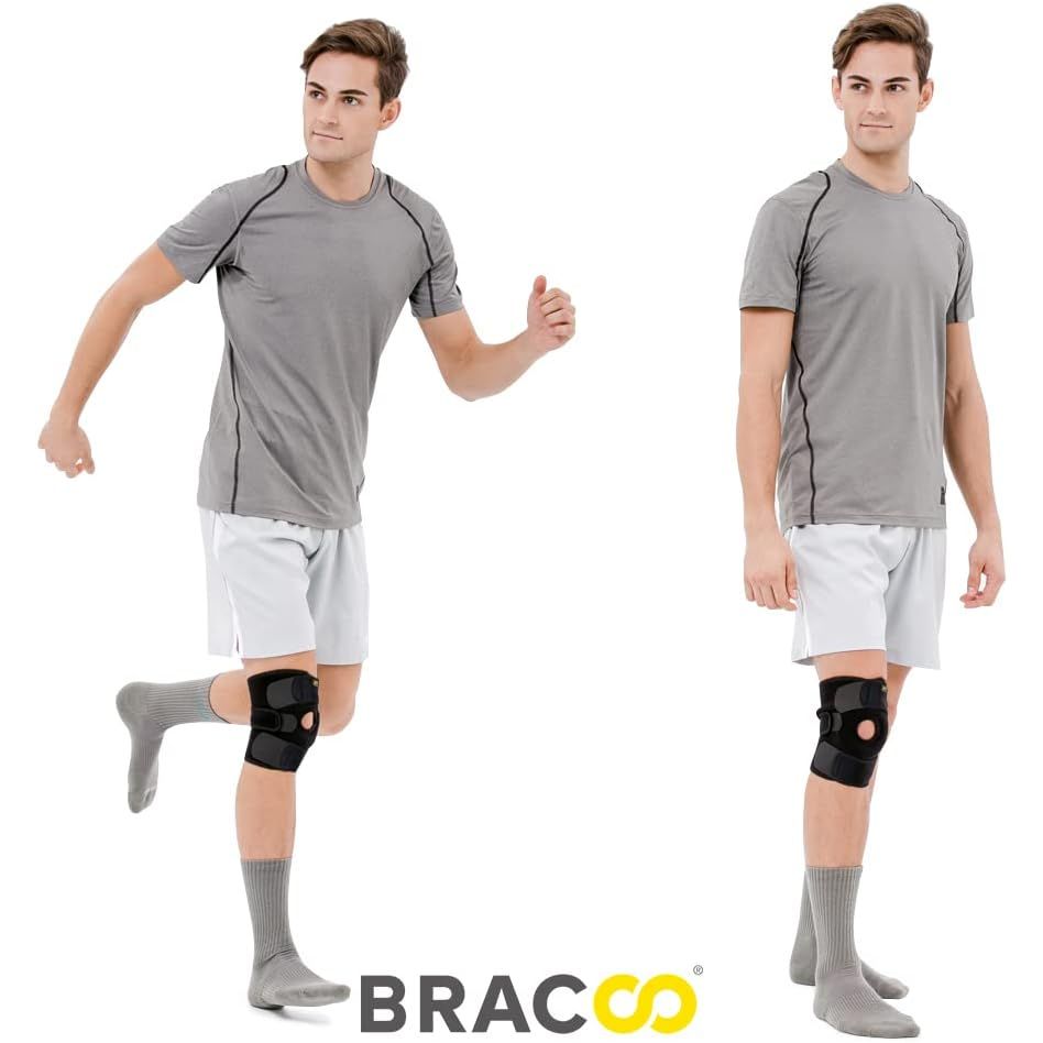 Buy now Bracoo Knee Support Brace for Men Women, Adjustable Compression Sleeve Wrap Patellar Pad Tendon - Arthritis Pain, meniscus tear, Injury Recovery, Running, Workout, KS10 at indiglob india