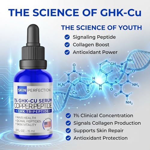 Buy now Skin Perfection GHK-CU Copper Peptides Serum for Face & Hair - Copper Peptide for Skin, Hair & Scalp - 1% Blue Liquid for Face, Neck, Body, and Scalp â€“ Multi-Use Serum Booster with Dropper 0.5 fl oz at indiglob india