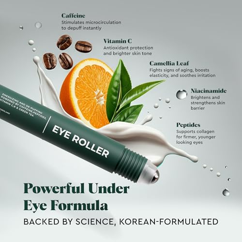 Buy now Wolf Project Under Eye Roller - Korean Beauty, with Caffeine, Vitamin C and Peptides - Energizing Serum for Dark Circles and Puffiness, Fine Lines, Wrinkles - Gel-Based Brightening Cream at indiglob india