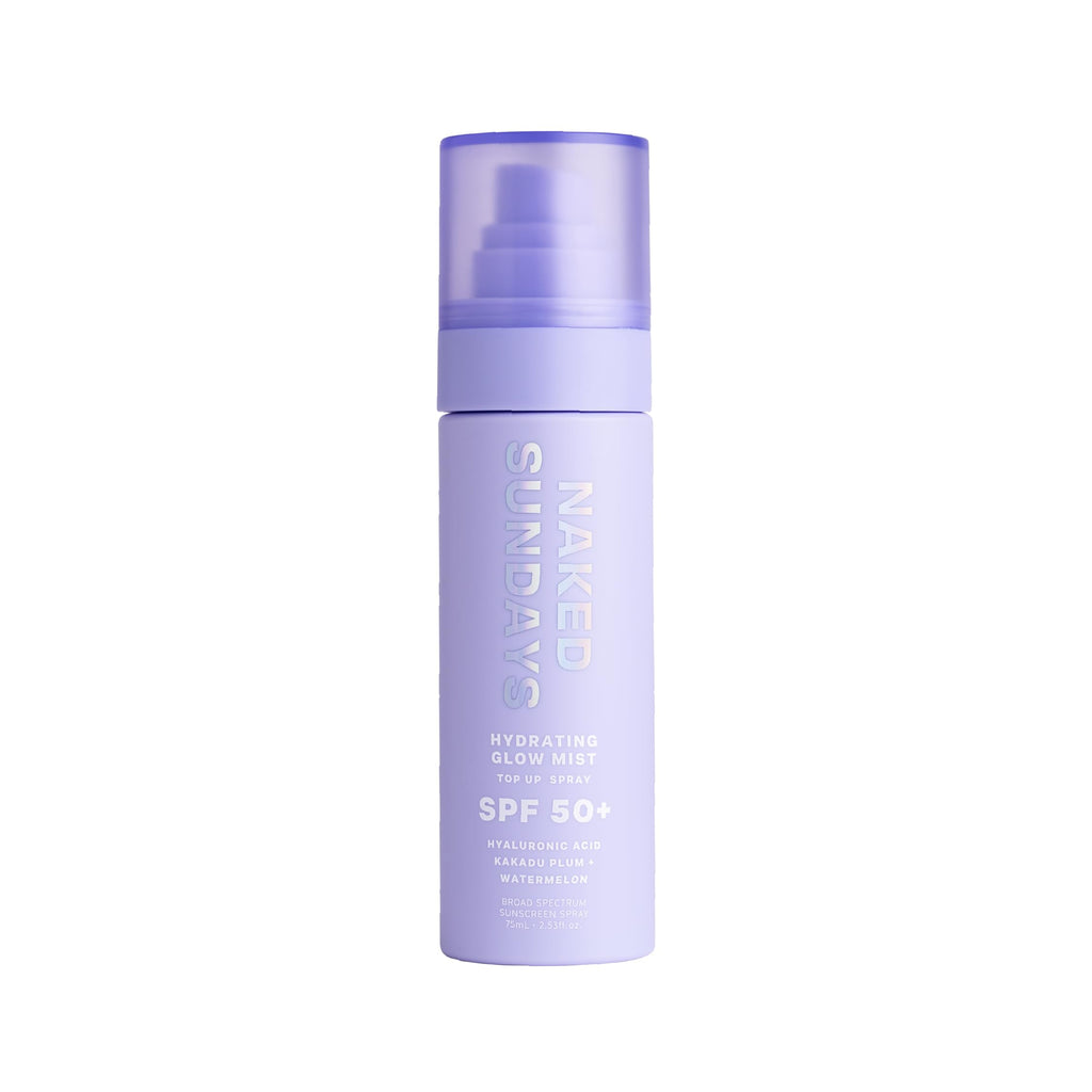 Naked Sundays SPF 50 Hydrating Glow Sunscreen Mist for Face, 75ml | No White Cast, makeup setting spray with Hyaluronic Acid, Vitamin E, Kakadu Plum, Non-Greasy, Vegan & Cruelty-Free