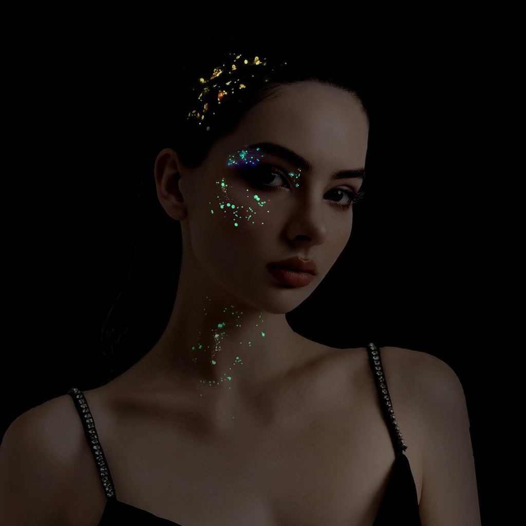Teenitor 6 Colors Glow in The Dark Glitter Gel, Face Glitter Gel, Body Glitter Hair Glitter for Carnival Makeup UV Black Light Party Cheer Raves Festivals