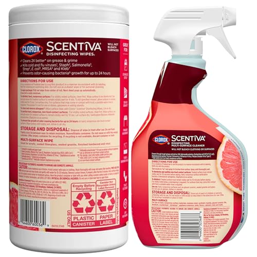 Buy now Clorox Scentiva Disinfecting Multi-Surface Cleaner Spray 32 Ounce & Disinfecting Wipes-75 Count, Tahitian Grapefruit Splash Scent Bundle at indiglob india