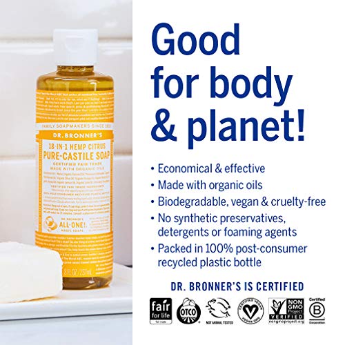Buy now Dr. Bronner's - Pure-Castile Liquid Soap (Citrus, 8 ounce) - Made with Organic Oils, 18-in-1 Uses: Face, Body, Hair, Laundry, Pets and Dishes, Concentrated, Vegan, Non-GMO at indiglob india