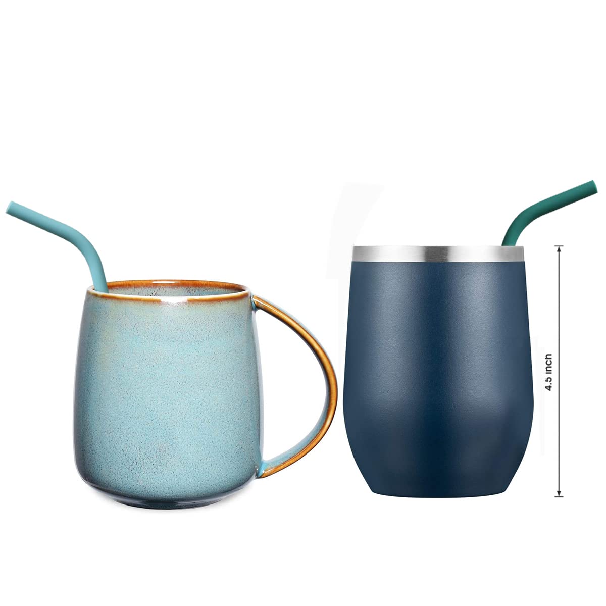 Reusable Thin Short 6.7" Cute Silicone Bendy Straws for Toddlers&Kids&Baby,6 10 12 oz Wine/Yeti Tumbler, Coffee/Cocktail Mug,Soda Cans,Take n toss Cup/BPA FREE-Small Flexible with Brushes