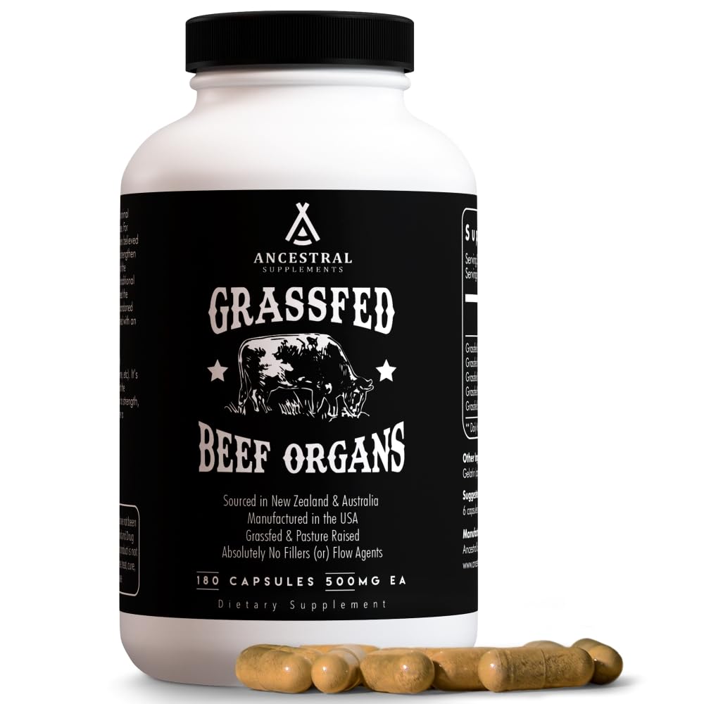 Ancestral Supplements Beef Liver Support Capsules, Iron & Energy, 180 Ct | Freeze-dried, Non-GMO Liver Rich in Heme Iron, Vitamin A & B12; Grass-fed, Desiccated, Vital Liver Support, Natural Liver