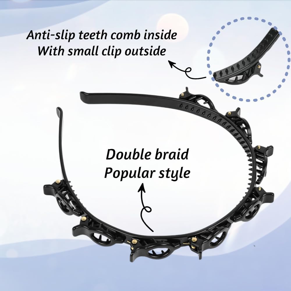 2 Pcs Braided Bangs Headband with Teeth, Professional Weaving Clip | Invisible Fringe Styling Tool for Women Girls, for Fine or Thick Hair