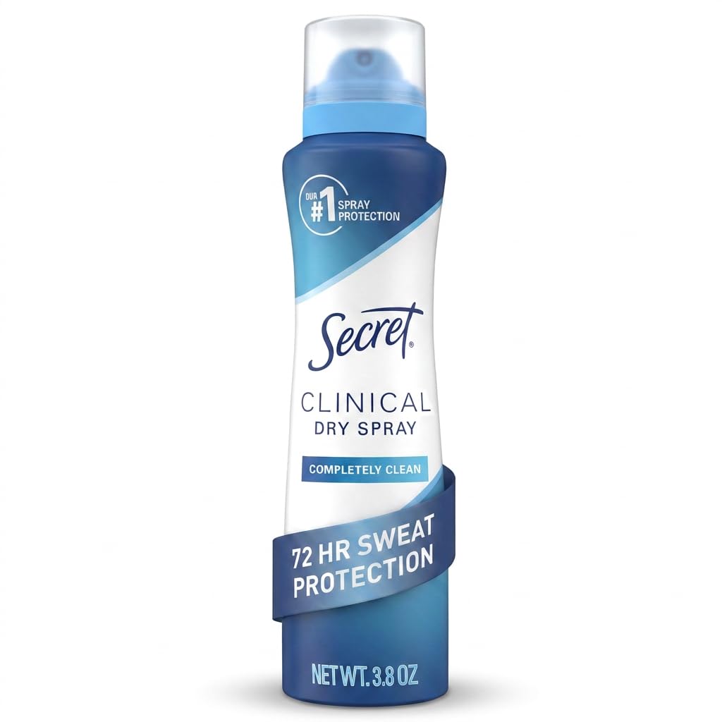 Secret Clinical Strength Dry Spray Antiperspirant Deodorant for Women, 3X Stress Protection, 72hr Sweat & Odor Protection, PH Balancing Minerals, Completely Clean Scent, 3.8 oz