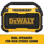 Buy now DEWALT 20V MAX Bluetooth Speaker, 100 ft Range, Durable for Jobsites, Phone Holder Included, Lasts 8-10 Hours with Single Charge (DCR010) at indiglob india