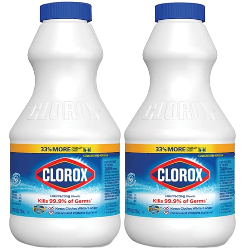 Buy now Clorox Regular Disinfecting Bleach Cleaner, 2 Pack Concentrated Liquid Bleach, Removes Mold, Mildew and Stains, Whitens, for Multi Purpose Cleaning and Laundry, 24 oz Bottles at indiglob india