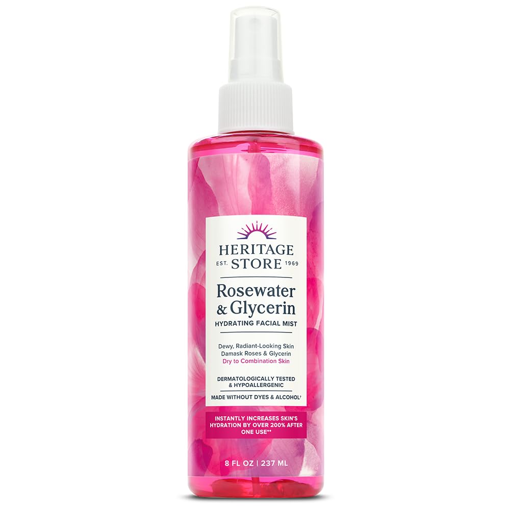 Buy now HERITAGE STORE Rosewater & Glycerin Hydrating Facial Mist - Dry Combination Skin Care - Rose Water Spray w/ Vegetable Glycerine, Made Without Dyes or Alcohol, Hypoallergenic, Vegan, Cruelty Free, 4oz 8 Fl Oz (Pack of 1) at indiglob india