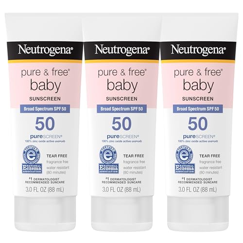 Buy now Neutrogena Pure & Free Baby Mineral Sunscreen Lotion with Broad Spectrum SPF 50 & Zinc Oxide, Water-Resistant, Hypoallergenic & Tear-Free Baby Sunscreen, 3 fl. oz, 3 pk at indiglob india