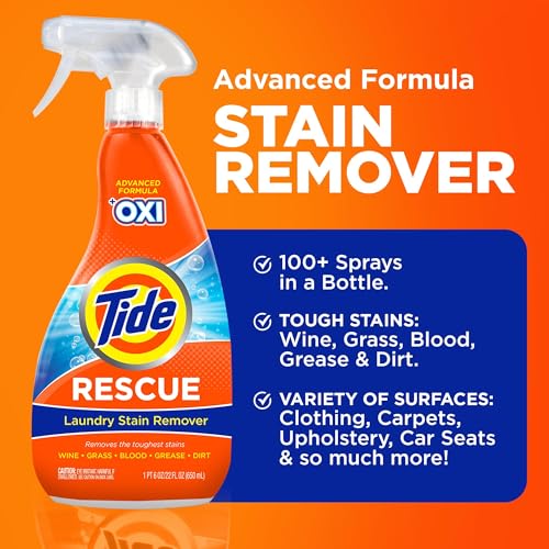 Buy now Tide Laundry Stain Remover Spray with Oxi | Stain Remover for Clothes, Carpet, Upholstery, Pet Bedding | Stain Treater Spray for Tough Stains from Wine, Coffee, Grease | 22 Fl Oz (Pack of 2) & 3 Fl Oz at indiglob india