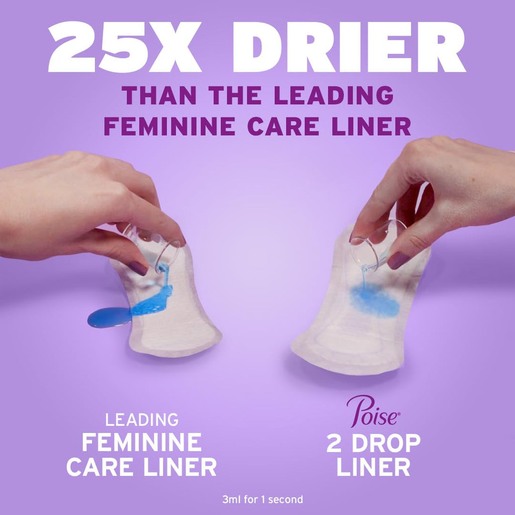 Poise Daily Liners, Incontinence Panty Liners for Bladder Leaks, 2 Drop Very Light Absorbency, Long Length, 264 Count of Pantiliners (6 Packs of 44), Packaging May Vary