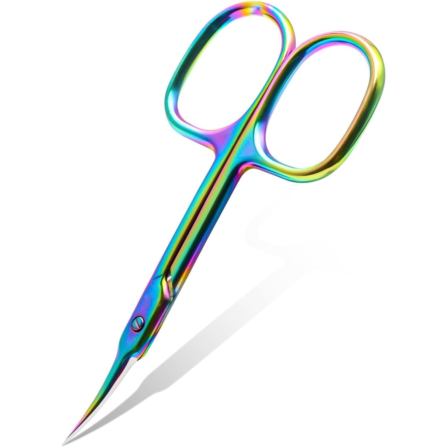 Buy now CGBE Cuticle Scissors Extra Fine Curved Blade, Super Slim Manicure Scissors for Cuticles Professional Small Scissors with Precise Pointed Tip Grooming Blades, Eyebrow, Eyelash, and Dry Skin - Silvery Colorful at indiglob india