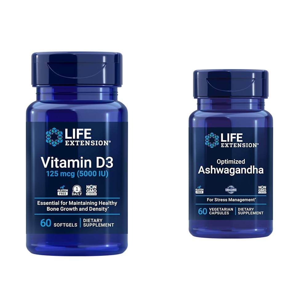 Life Extension Vitamin D3 125 mcg (5000 IU), Bone Health, Brain Performance, Immune System Support, Gluten-Free, Non-GMO, Once Daily, Two-Month Supply, 60 Softgels (Pack of 2)
