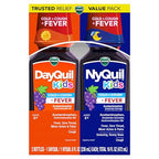 Buy now VICKS DayQuil and NyQuil Kids Grape Cold & Cough + Fever Multi-Symptom Relief Liquid Co-Pack, Specially Formulated for Kids Ages 6+, 2x8 OZ at indiglob india