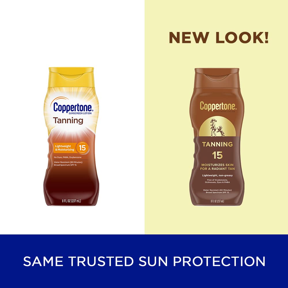 Coppertone Tanning Sunscreen Lotion SPF 8, 8 FL OZ | Sun Tanning Lotion Broad Spectrum SPF 8 with Vitamin E, Water Resistant, PABA, Oxybenzone, Octinoxate and Dye Free