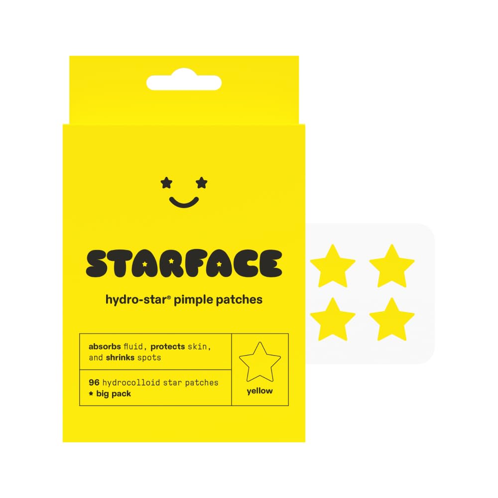 Buy now Starface Party Pack BIG PACK Hydro-Stars, Colorful Hydrocolloid Pimple Patches, Absorb Fluid and Reduce Redness, Cute Star Shape (96 Count) Regular Yellow Hydrocolloid Stars at indiglob india