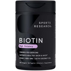 Sports Research® Biotin 10,000mcg w/Coconut Oil, 120 Count Plantgels™ | Max Strength Vegan Biotin (Vitamin B7) for Healthy Skin and Hair Support | Non-GMO, Gluten & Soy-Free, 120 Servings