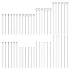 PH PandaHall 560pcs 8 Styles 304 Stainless Steel Eye Pins 30mm 40mm 50mm Head Pins 22 Gauge Ball Head Pin Findings Open Eye Pin for Earring Bracelet Pendant Jewelry Making, Stainless Steel Color