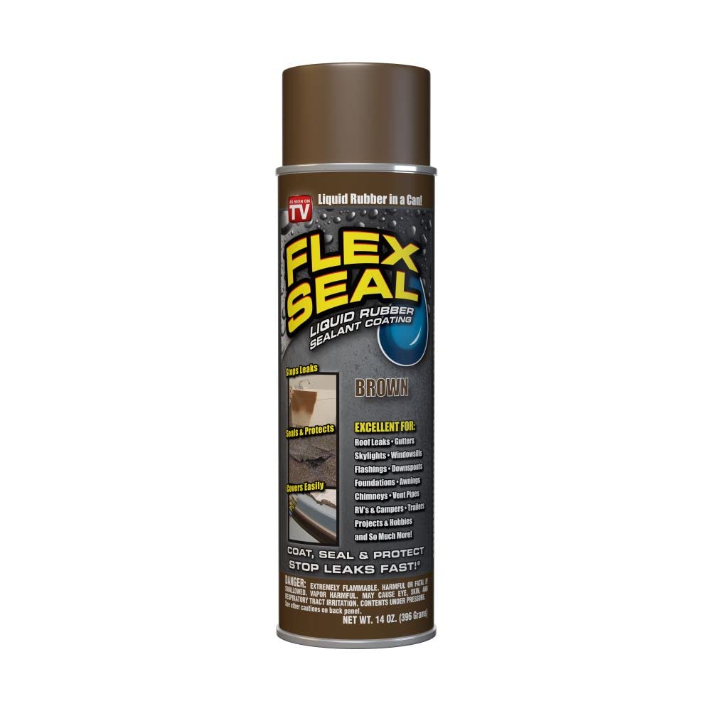Buy now Flex Seal, 14 oz, Clear, Stop Leaks Instantly, Transparent Waterproof Rubber Spray On Sealant Coating, Perfect for Gutters, Wood, RV, Campers, Roof Repair, Skylights, Windows, and More Brown 14 oz (Pack of 1) at indiglob india