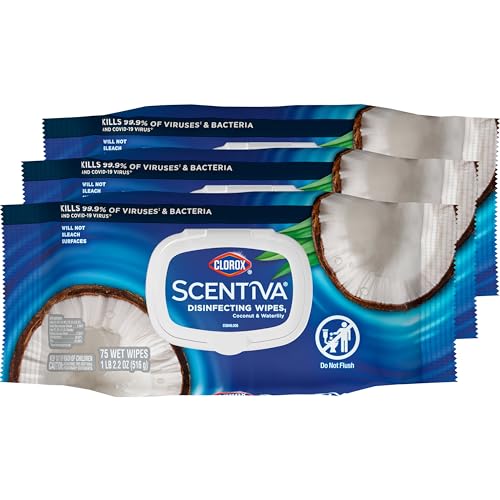 Buy now Clorox Scentiva Disinfecting Wipes, Coconut and Waterlily, 75 Count, Pack of 3 (Package May Vary) at indiglob india