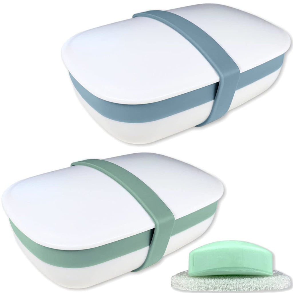 Buy now 2Pack Travel Soap Holders, Soap Bar Box Dish Container Case, with Sponge Saver& Band, for Gym, Travel (Blue & Green) Blue & Green at indiglob india