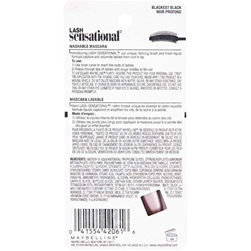 Buy now Maybelline Lash Sensational Washable Mascara, Lengthening and Volumizing for a Full Fan Effect, Blackest Black, 1 Count at indiglob india