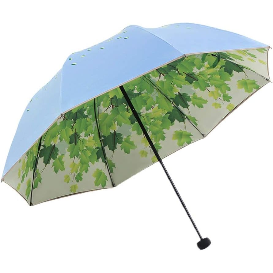 Buy now Green Tree Leaf Folding Travel Sun Umbrella Sunblock UV Protection UPF 50+ Rain Resistant Compact Size Parasol Fold into Purse Blue at indiglob india