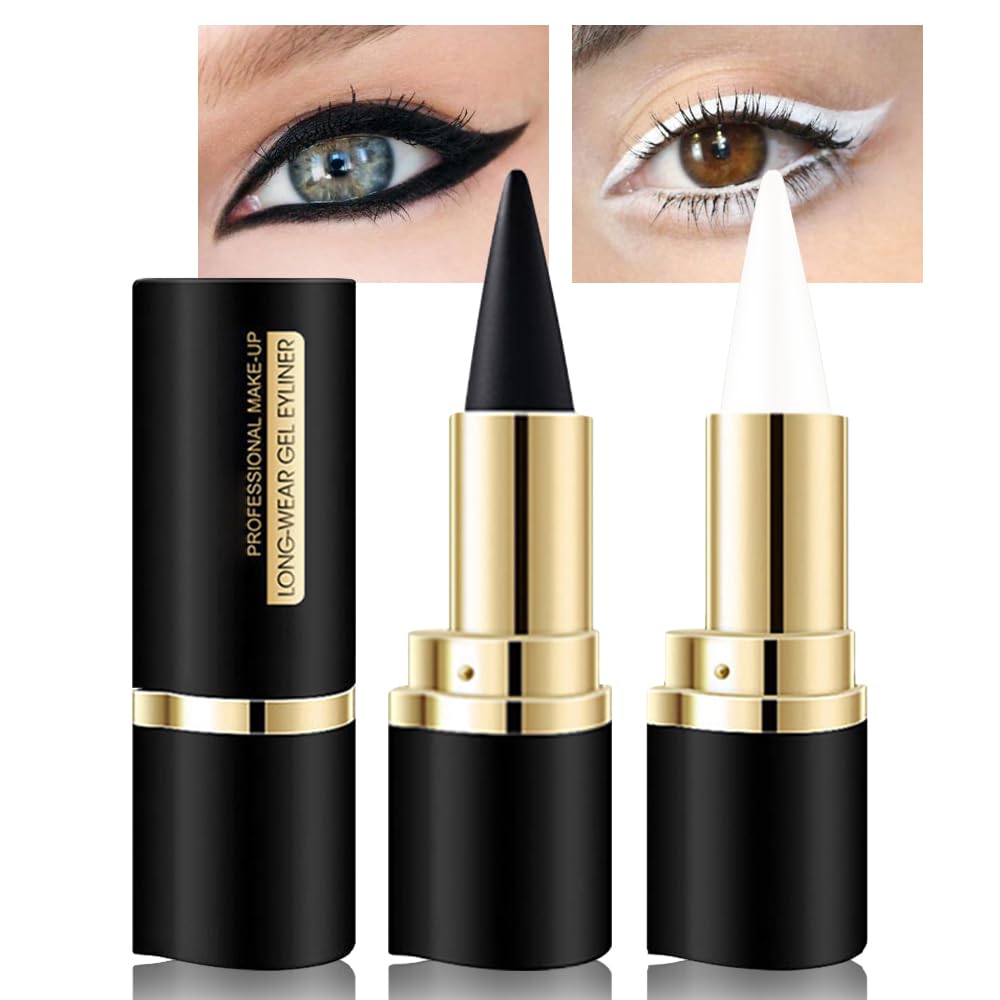 Kaely 2Pcs Gel Eyeliner Pencil, Natural Black Eyeliner Cream, Liquid Eye Liner Pencils for Older Women Waterproof, Smoky Eyeshadow Palette Goth Halloween Makeup Kit, delineador de ojos contra el agua