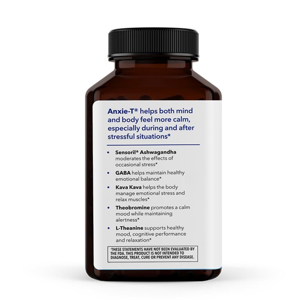 Anxie-T - Stress Relief Supplement - Supports Mood & Mental Focus - Feel Calm and Relaxed - Eases Tension & Nervousness - Ashwagandha, Kava Kava, GABA & L-Theanine - 120 Capsules