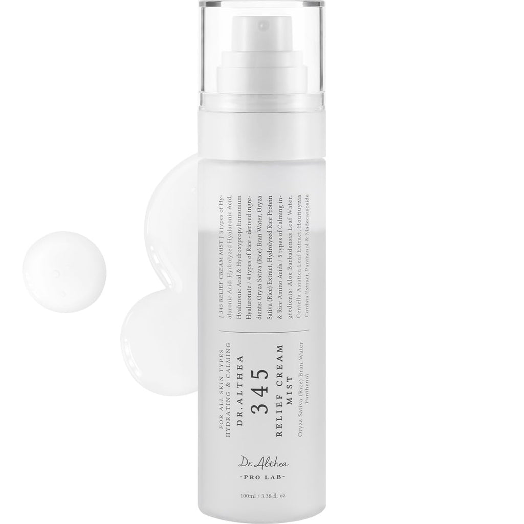 Dr.Althea 345 Relief Cream Mist, Korean Vegan Skin Care, 3.38 Fl Oz | Insant Hydration, Calming Skin Irritation with Hyaluronic Acid, Panthenol, Centella Asiatica Leaf Water, Madecassoside