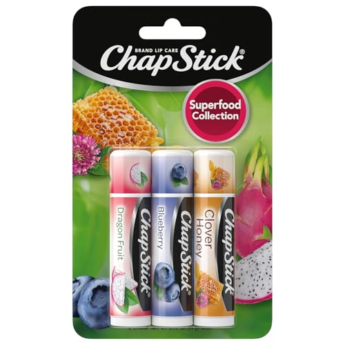 Buy now ChapStick Lip Balm, Superfood Collection 3-Pack – Dragon Fruit, Blueberry & Clover Honey, Moisturizer for Dry Lips, 0.15 Oz at indiglob india