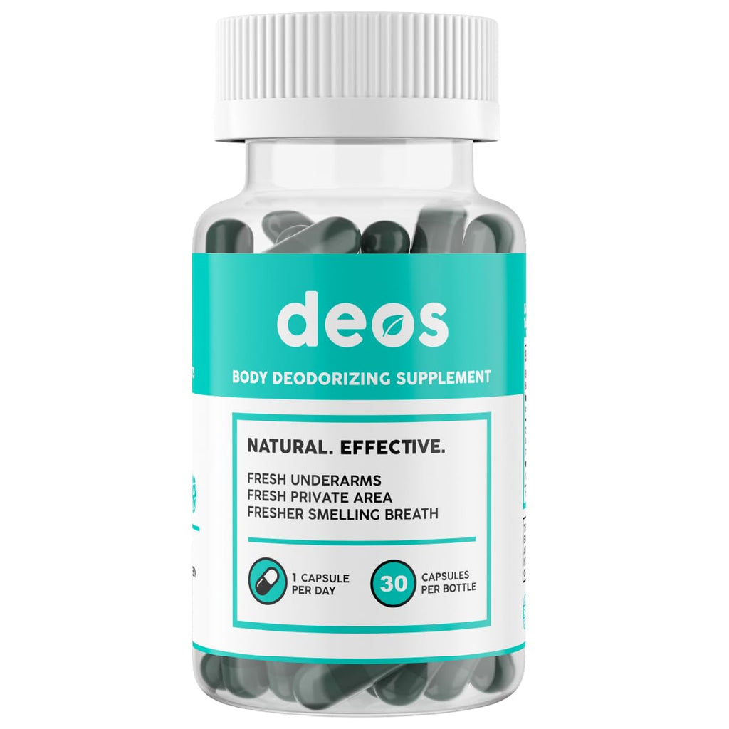 DEOS® Internal Deodorant Supplement [Natural Odor Control] Capsules 30 Pcs | Full Body Deodorizing Capsules for Gut and Skin Health - Supports Detox & Digestion - Chlorophyll, Mint & Parsley Pills