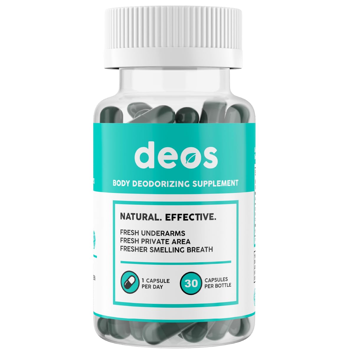 DEOS® Internal Deodorant Supplement [Natural Odor Control] Capsules 30 Pcs | Full Body Deodorizing Capsules for Gut and Skin Health - Supports Detox & Digestion - Chlorophyll, Mint & Parsley Pills
