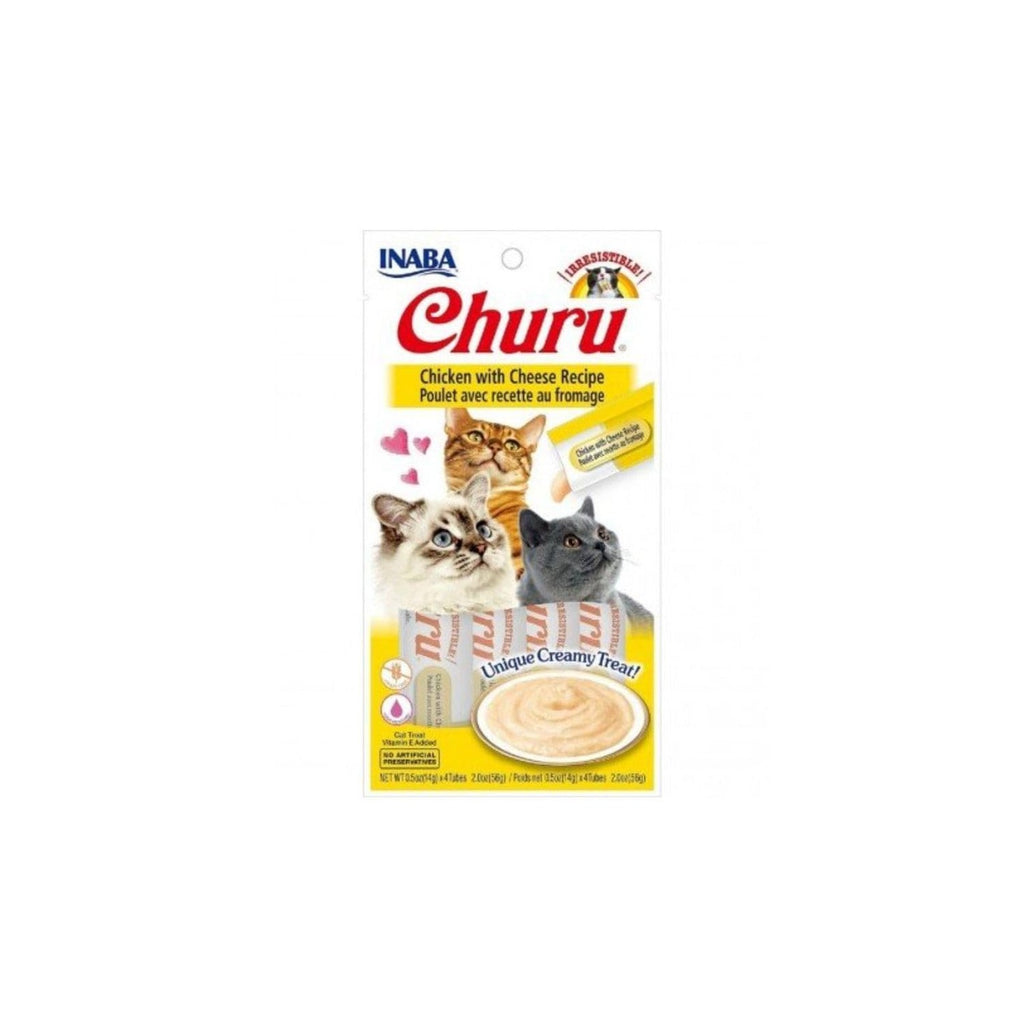 INABA Churu Lickable Purée Natural Cat Treats (Chicken with Cheese Recipe, 4 Tubes)