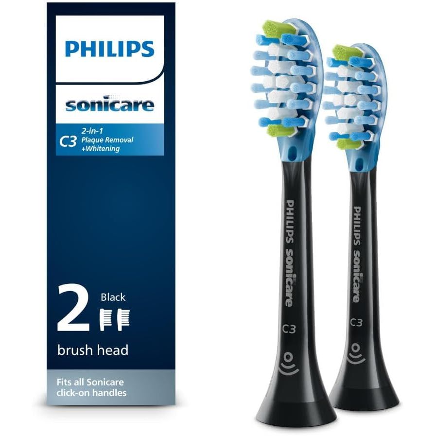 Buy now Philips Sonicare Genuine C3 Premium Plaque Control Replacement Toothbrush Heads, 2 Brush Heads, Black, HX9042/95 at indiglob india