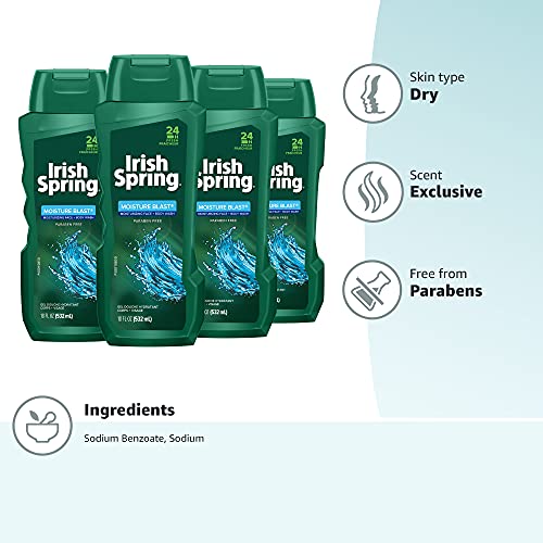 Buy now Irish Spring Body Wash, Moisture Blast, 18 fluid ounce, 4 Count (Pack of 1) at indiglob india