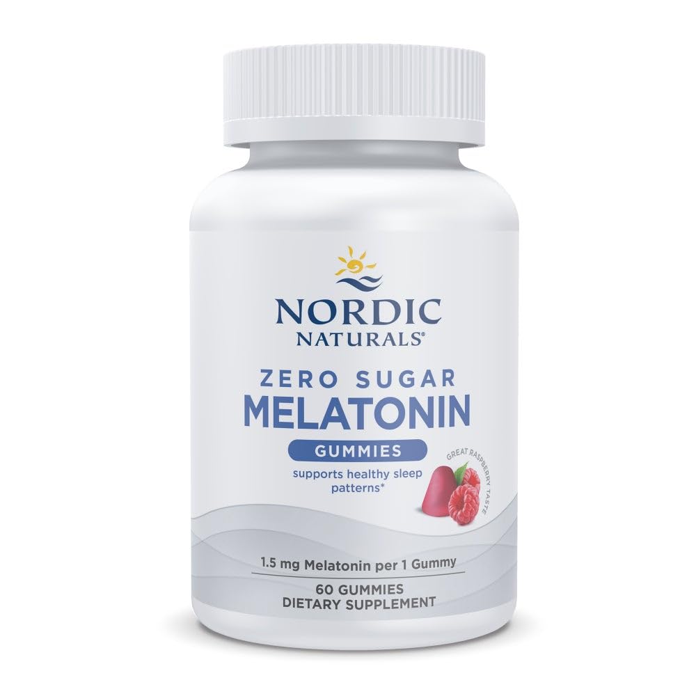Nordic Naturals Melatonin Gummies, Sugar Free, 1.5mg Raspberry - 60 Count | Zero sugar melatonin gummies w/ 1.5 mg per serving for restful sleep and antioxidant support. Raspberry flavor, vegan formula