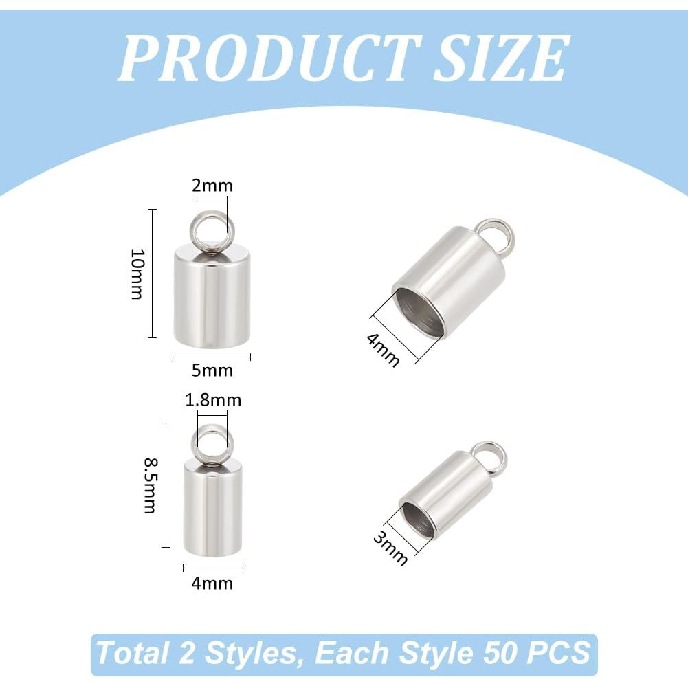 Buy now UNICRAFTALE 100pcs 2 Sizes 3mm/4mm Barrel Cord Ends 304 Stainless Steel End Caps Leather Cord Ends Terminators End Tip Bead Caps for Leather Cord Bracelets Jewelry Making at indiglob india